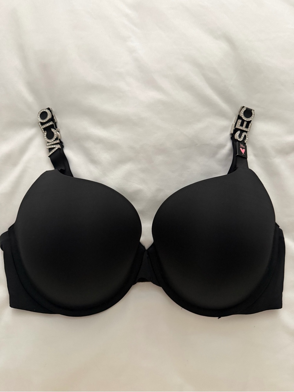 NWT Victoria's Secret Black Push-Up Bra with Crystal Logo Straps 38D